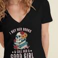 I Buy Her Books Call Her A Good Girl Book Lover Skull Women's Jersey Short Sleeve Deep V-Neck Tshirt I Buy Her Books Call Her A Good Girl Book Lover Skull Women's Jersey Short Sleeve Deep V-Neck Tshirt