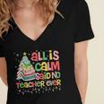 All Is Calm Said No Teacher Ever Book Christmas Tree Women's Jersey Short Sleeve Deep V-Neck Tshirt
