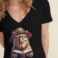 Capybara Bookworm Rodent Reading a Book Women's Jersey Short Sleeve Deep V-Neck Tshirt