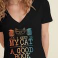 Cat & Book Art For Men Women Cat Librarian Novel Book Lover Women's Jersey Short Sleeve Deep V-Neck Tshirt Cat & Book Art For Men Women Cat Librarian Novel Book Lover Women's Jersey Short Sleeve Deep V-Neck Tshirt