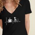 Cat Book Coffee Lover Heartbeat Cat Lover Book Lover Women's Jersey Short Sleeve Deep V-Neck Tshirt