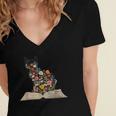 Cat Book Flowers Women's Jersey Short Sleeve Deep V-Neck Tshirt