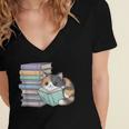 Cat On Books Pets Cats Reading Book Nerd Read Reader Bookcat Women's Jersey Short Sleeve Deep V-Neck Tshirt Cat On Books Pets Cats Reading Book Nerd Read Reader Bookcat Women's Jersey Short Sleeve Deep V-Neck Tshirt