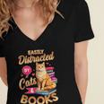 Cat Shirts For Women Book Lover Shirt Cats And Books Women's Jersey Short Sleeve Deep V-Neck Tshirt