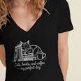 Cats Books And Coffee – My Perfect Day Cat Lover Women's Jersey Short Sleeve Deep V-Neck Tshirt