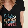 Cats Books And Coffee Women's Jersey Short Sleeve Deep V-Neck Tshirt