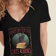 Cats And Books Lover Reading Literary Feline Humor Women's Jersey Short Sleeve Deep V-Neck Tshirt