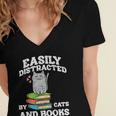 Cats And Books Read Reading Librarian Book Across America Women's Jersey Short Sleeve Deep V-Neck Tshirt