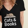 Cats And Books Women's Jersey Short Sleeve Deep V-Neck Tshirt