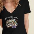 Cats Coffee Books Women's Jersey Short Sleeve Deep V-Neck Tshirt