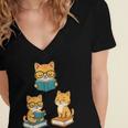 Cats Reading Book Lover Reading Bookworm Reader Women's Jersey Short Sleeve Deep V-Neck Tshirt