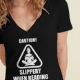 Caution Slippery When Reading Book Lover Women's Jersey Short Sleeve Deep V-Neck Tshirt