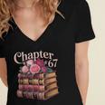 Chapter 67 Floral Book Stack Women's Jersey Short Sleeve Deep V-Neck Tshirt