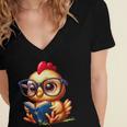 Chicken Reading a Book Farm Animal Chick Women's Jersey Short Sleeve Deep V-Neck Tshirt