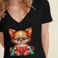 Chihuahua Reading a Book Dog Women's Jersey Short Sleeve Deep V-Neck Tshirt
