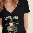 Christian Bookworm Love God Read Books Drink Tea Women's Jersey Short Sleeve Deep V-Neck Tshirt