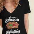 Christmas Book Lover Gingerbread Library Reading Bookaholic Women's Jersey Short Sleeve Deep V-Neck Tshirt