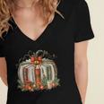 Christmas Book Pumpkin Reading Holiday Lovers Teacher Women's Jersey Short Sleeve Deep V-Neck Tshirt