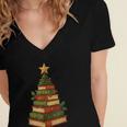 Christmas Book Tree Bookshelf Holiday For Readers Librarians Women's Jersey Short Sleeve Deep V-Neck Tshirt