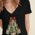 Christmas Book Tree Coquette Bow Xmas Reading Librarian Girl Women's Jersey Short Sleeve Deep V-Neck Tshirt Christmas Book Tree Coquette Bow Xmas Reading Librarian Girl Women's Jersey Short Sleeve Deep V-Neck Tshirt