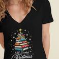 Christmas Book Tree Shirt Book Lover Librarian All Booked For Christmas Women's Christmas Book Lover Librarian Women's Jersey Short Sleeve Deep V-Neck Tshirt