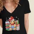 Christmas Gingerbread Man Reading Book Snowflake Teacher Women's Jersey Short Sleeve Deep V-Neck Tshirt Christmas Gingerbread Man Reading Book Snowflake Teacher Women's Jersey Short Sleeve Deep V-Neck Tshirt