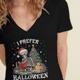 Christmas Outfit I Prefer Halloween Book Reading Skeleton Women's Jersey Short Sleeve Deep V-Neck Tshirt