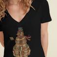 Christmas Snowman Made Of Books Holiday Reading Xmas Women's Jersey Short Sleeve Deep V-Neck Tshirt Christmas Snowman Made Of Books Holiday Reading Xmas Women's Jersey Short Sleeve Deep V-Neck Tshirt