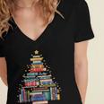 Christmas Tree Made Of Books Librarian Reader Holiday Women's Jersey Short Sleeve Deep V-Neck Tshirt