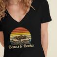 Coffee Beans & Books Retro Bookworm Librarian Women's Jersey Short Sleeve Deep V-Neck Tshirt