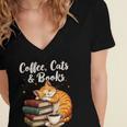 Coffee Cats & Books Lover For Women & Girls Coffee Women's Jersey Short Sleeve Deep V-Neck Tshirt