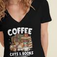 Coffee Cats And Books Cats And Reading Lovers Women's Jersey Short Sleeve Deep V-Neck Tshirt