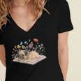 Color Floral Cute Pug Dog On Book Reading Bookworm Reader Women's Jersey Short Sleeve Deep V-Neck Tshirt Color Floral Cute Pug Dog On Book Reading Bookworm Reader Women's Jersey Short Sleeve Deep V-Neck Tshirt