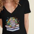 Color Our World Summer Reading 2025 Cute Book Wildflowers Women's Jersey Short Sleeve Deep V-Neck Tshirt