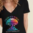Color Our World Summer Reading 2025 Tree Book Lover Camping Women's Jersey Short Sleeve Deep V-Neck Tshirt Color Our World Summer Reading 2025 Tree Book Lover Camping Women's Jersey Short Sleeve Deep V-Neck Tshirt