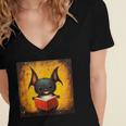 Colorful Sketch Oil Painting Of A Bat Reading Book Women's Jersey Short Sleeve Deep V-Neck Tshirt
