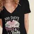 Coquette 100 Days Of Bows Books Reading 100th Day Of School Women's Jersey Short Sleeve Deep V-Neck Tshirt Coquette 100 Days Of Bows Books Reading 100th Day Of School Women's Jersey Short Sleeve Deep V-Neck Tshirt