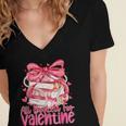 Coquette Bow All Booked For Valentines Teacher Book Women's Jersey Short Sleeve Deep V-Neck Tshirt Coquette Bow All Booked For Valentines Teacher Book Women's Jersey Short Sleeve Deep V-Neck Tshirt