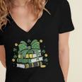 Coquette Bow Books St Patrick's Shamrock Bookworm Librarian Women's Jersey Short Sleeve Deep V-Neck Tshirt
