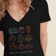 Cozy Bookish Fall Vibes Pumpkin Latte Books Autumn Reading Women's Jersey Short Sleeve Deep V-Neck Tshirt Cozy Bookish Fall Vibes Pumpkin Latte Books Autumn Reading Women's Jersey Short Sleeve Deep V-Neck Tshirt