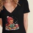 Cozy Gingerbread Christmas Reading Book Xmas Snowflakes Fall Women's Jersey Short Sleeve Deep V-Neck Tshirt