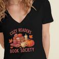 Cozy Readers Book Society Teacher Reading Floral Pumpkin Tee Women's Jersey Short Sleeve Deep V-Neck Tshirt