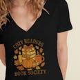 Cozy Readers Book Society Vintage Fall Books & Pumpkin Women's Jersey Short Sleeve Deep V-Neck Tshirt