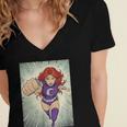 The Crimson Crescent 90s Retro Comic Book Superheroine Art Women's Jersey Short Sleeve Deep V-Neck Tshirt The Crimson Crescent 90s Retro Comic Book Superheroine Art Women's Jersey Short Sleeve Deep V-Neck Tshirt
