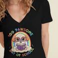Cute 100th Day Of School 100 Days Dog Reading Book Rainbow Women's Jersey Short Sleeve Deep V-Neck Tshirt