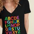 Cute ABCs Shirt Alphabet Colorful Letters Reading Books Kids Women's Jersey Short Sleeve Deep V-Neck Tshirt