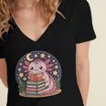 Cute Axolotl Reading Books Cozy Night Aesthetic Women's Jersey Short Sleeve Deep V-Neck Tshirt Cute Axolotl Reading Books Cozy Night Aesthetic Women's Jersey Short Sleeve Deep V-Neck Tshirt