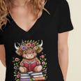 Cute Baby Highland Cow With Reading Book Bookworm Women's Jersey Short Sleeve Deep V-Neck Tshirt Cute Baby Highland Cow With Reading Book Bookworm Women's Jersey Short Sleeve Deep V-Neck Tshirt