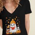 Cute Beanie Ghost Bookworm Cozy Book Reading Halloween Women's Jersey Short Sleeve Deep V-Neck Tshirt Cute Beanie Ghost Bookworm Cozy Book Reading Halloween Women's Jersey Short Sleeve Deep V-Neck Tshirt