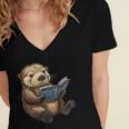 Cute Book Sea Otter Women's Jersey Short Sleeve Deep V-Neck Tshirt Cute Book Sea Otter Women's Jersey Short Sleeve Deep V-Neck Tshirt